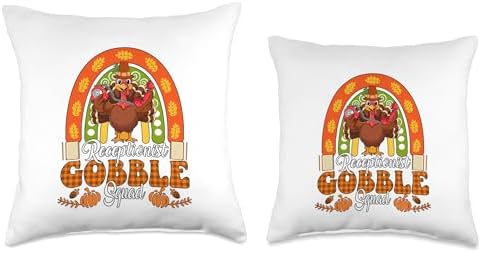 Receptionist Gobble Squad Thanksgiving Turkey Fall Rainbow Throw Pillow - Image 3