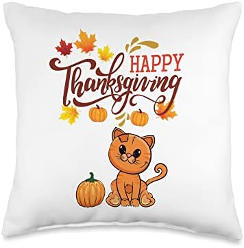Happy Thanksgiving Fall Kitty Cat Throw Pillow by Unknown
