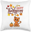 Happy Thanksgiving Fall Kitty Cat Throw Pillow by Unknown
