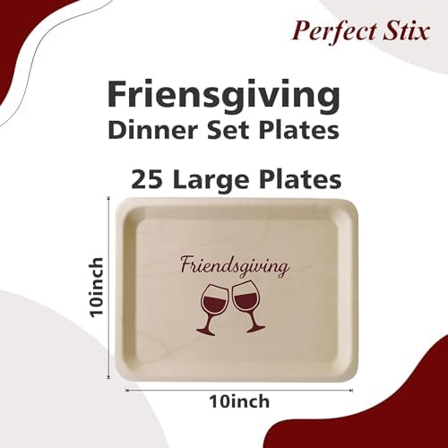 Perfect Stix 10-Inch Wooden Plates with “Friendsgiving” Printed in Burgundy – Eco-Friendly Biodegradable Disposable Dinner Plates – Fall Tableware for Thanksgiving & Friendsgiving Parties – Pack of 25 - Image 2