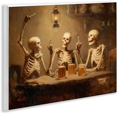 Skeletons Drinking at Tavern, 11 x 14 Inch Mounted Print on Wall Plaque