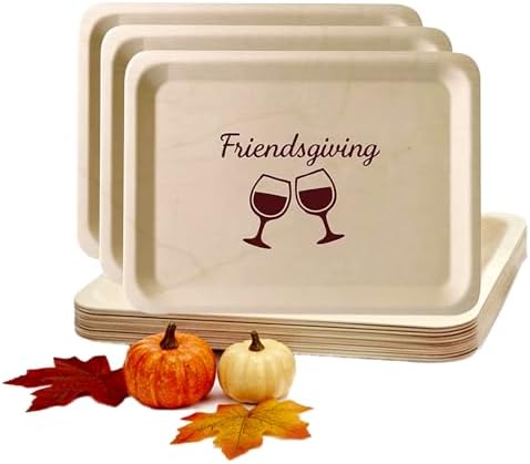 Perfect Stix 10-Inch Wooden Plates with “Friendsgiving” Printed in Burgundy – Eco-Friendly Biodegradable Disposable Dinner Plates – Fall Tableware for Thanksgiving & Friendsgiving Parties – Pack of 25 by PerfectStixLLC