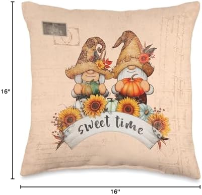 Thanksgiving, autumn fall gnomes with pumpkins, Vintage Throw Pillow - Image 4