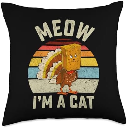 Thanksgiving Funny Turkey Fake Cat Retro Women Men Kids Throw Pillow by Unknown
