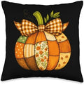 Fall Patchwork Pumpkin Autumn Halloween Thanksgiving Throw Pillow by Unknown