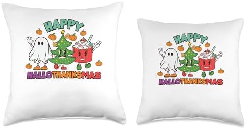 Funny Halloween Thanksgiving Christmas Costume Happy Hallothanksmas Funny Halloween Thanksgiving Christmas Throw Pillow, 16x16, Multicolor - Image 3