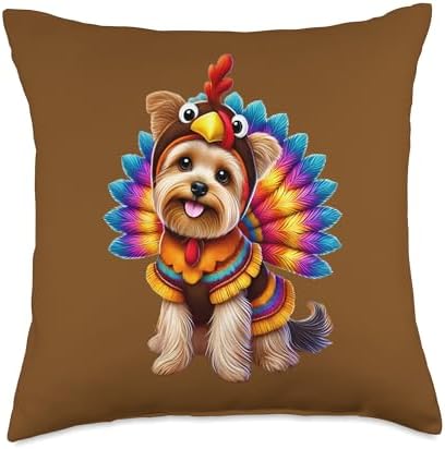 Yorkshire Terrier Turkey Funny Thanksgiving Animal Dog Pet Throw Pillow by Unknown