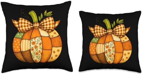 Fall Patchwork Pumpkin Autumn Halloween Thanksgiving Throw Pillow - Image 3