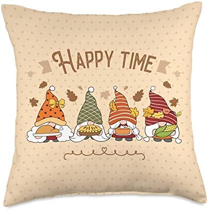 Thanksgiving, autumn fall funny gnomes, Harvest Festival Throw Pillow by Unknown