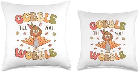 Gobble till you Wobble Kids Outfit Toddler Thanksgiving Tee Throw Pillow - Image 3