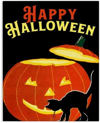 Halloween Pumpkin Cat Graphic, 24 x 30 Inch Canvas Wall Art