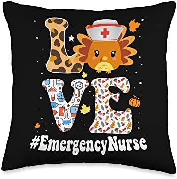 Retro Gobble Gobble Thanksgiving Emergency Nurse Turkey RN Throw Pillow by Unknown