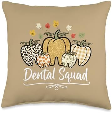 Dental Squad Pumpkin Fall Autumn Dental Team Thanksgiving Throw Pillow by Unknown