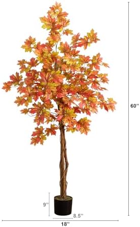 Nearly Natural 5ft Deluxe Autumn Maple Artificial Fall Tree in Black Pot - Image 2