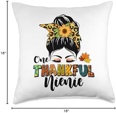 Thankful Nienie Thanksgiving Day Leopard Messy Bun Fall Thanksgiving Day One Thankful Nienie Throw Pillow, 18x18, Multicolor - Image 4