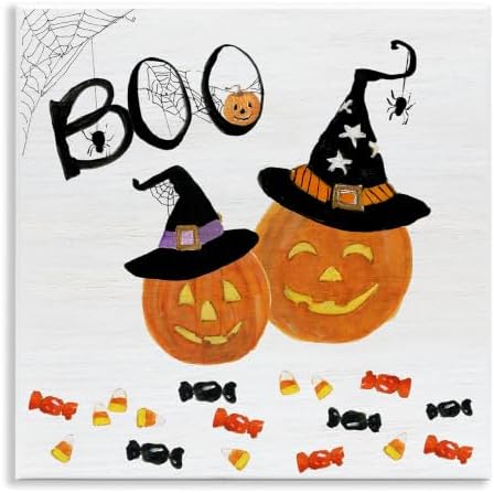 Halloween Pumpkin Witch Hat, 12 x 12 Inch Mounted Print on Wall Plaque