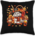 Thanksgiving Maltipoo With Gnomes Fall Leaves Pumpkins Throw Pillow by Unknown