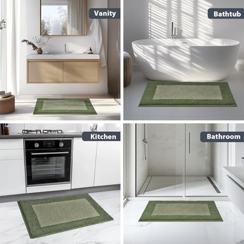 Bathroom Rugs U-Shaped, 20" x 24" Bath Rugs, Sage Green & Budding Green