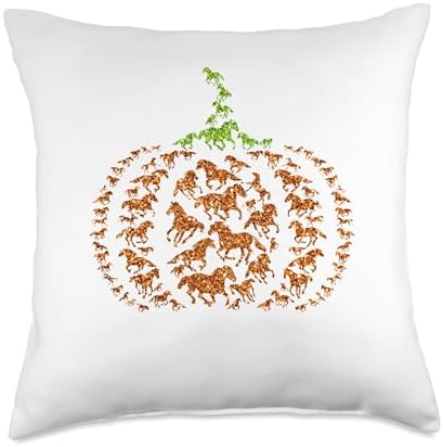 Group Horses Pumpkin Cute Shape Halloween Thanksgiving Throw Pillow by Unknown