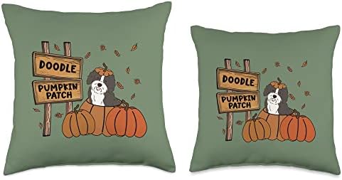Sheepadoodle Pumpkin Patch Dog Lovers Thanksgiving Halloween Throw Pillow - Image 3