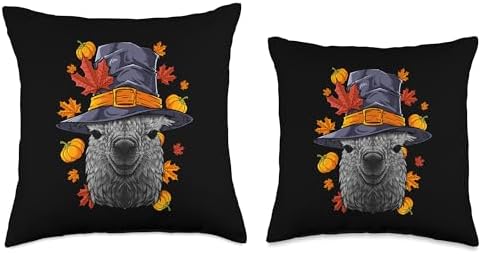 Thanksgiving Llama Pilgrim Costume Fall Autumn Throw Pillow - Image 3