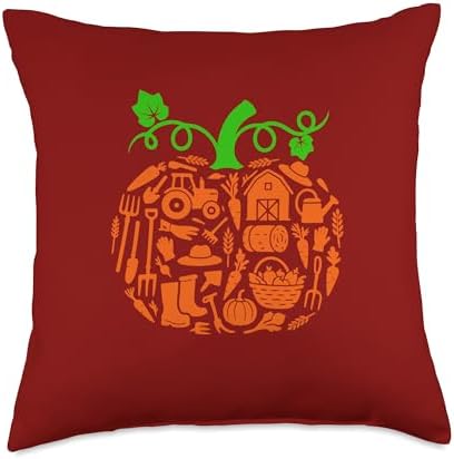 Farmer Tools Pumpkin Shape Thanksgiving Autumn Job Team Throw Pillow by Unknown