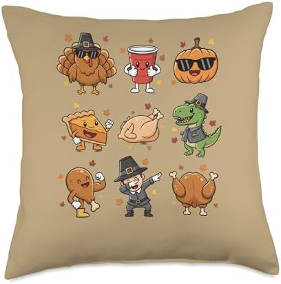Mythical & Prehistoric Thanksgiving Dinosaur Pilgrim Turkey Throw Pillow by Unknown