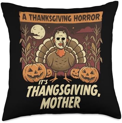Horror Thanksgiving Turkey with Creepy Pumpkins Throw Pillow by Unknown