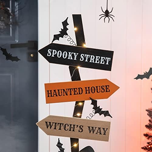 Glitzhome 42" H Wooden Witch's Broom Porch Decor, Farmhouse Halloween Yard Sign Rustic Style Directional Porch Sign for Home Halloween Party Decor - Image 5