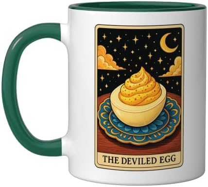 The Deviled Egg Tarot Card Ceramic Mug, Dark Green/White, 11oz by Unknown