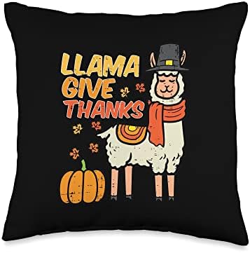 Llama Give Thanks Funny Thanksgiving Animal Men Women Kids Throw Pillow by Unknown