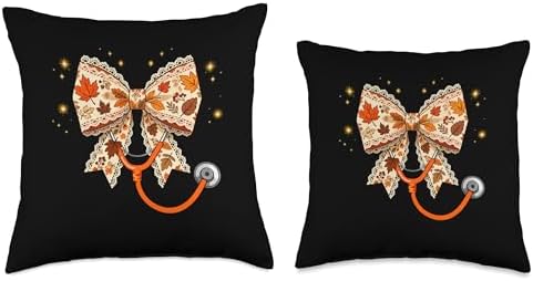 RN Fall Bow Stethoscope Autumn CNA ICU Thanksgiving Nurse Throw Pillow - Image 3