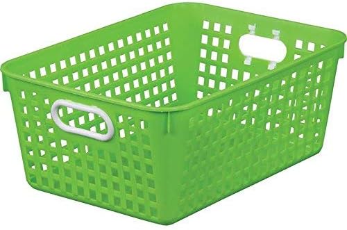 Really Good Stuff Large Plastic Storage Baskets with Handles - 6 Pack | 13.75" x 9.75" x 5", Neon Group Colors, for Books & Supplies, Organize Classroom & Home