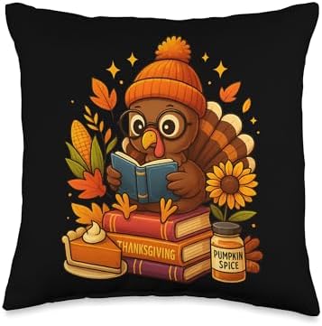 Thanksgiving Turkey Reader for Autumn Bookworms Throw Pillow by Unknown