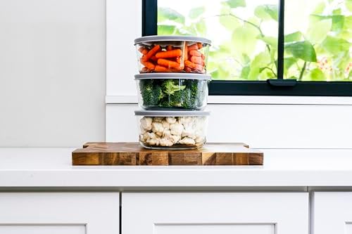 6-Piece Glass Food Storage Containers Set (3 Containers + 3 BPA-Free Lids) | 4-Cup, Leakproof | Microwave, Freezer, Oven & Dishwasher Safe | Ideal for Meal Prep & Pantry Organization, Grey