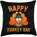 Happy turkey day with cute bird for thanksgiving dinner Throw Pillow by Unknown