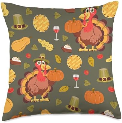 Fall Pattern Thanksgiving Cozy Autumn Turkey Pumpkin Cute Throw Pillow by Unknown