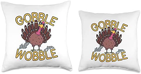 Gobble Till You Wobble Cute Thanksgiving Turkey Gift Throw Pillow - Image 3