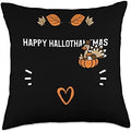 Halloween Christmas: Happy Hallothankmas - Thanksgiving Throw Pillow by Unknown