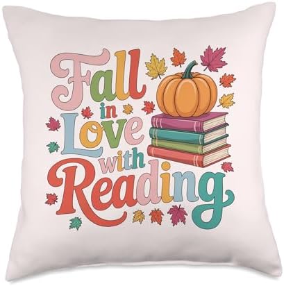 Fall in Love with Reading Autumn Thanksgiving Shirt Teacher Throw Pillow by Unknown