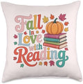 Fall in Love with Reading Autumn Thanksgiving Shirt Teacher Throw Pillow by Unknown