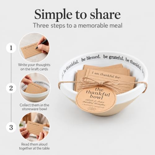 Mud Pie Thankful Bowl with 25 Gratitude Cards, Stoneware Thanksgiving Bowl - Image 7