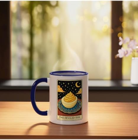 The Deviled Egg Tarot Card Ceramic Mug, Dark Blue/White, 11oz - Image 3
