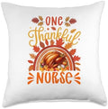 One Thankful Nurse Thanksgiving Fall Leaves Rainbow Throw Pillow by Unknown