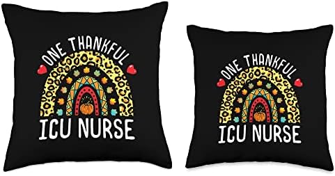 One Thankful ICU Nurse Thanksgiving Rainbow Leopard Fall Throw Pillow - Image 3