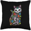 Cat Sugar Skull Mexico Calavera Dia De Los Muertos Halloween Throw Pillow