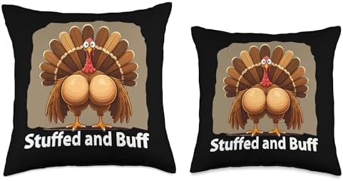 Funny Turkey Stuffed and Buff Boobs Thanksgiving Breast Throw Pillow - Image 3