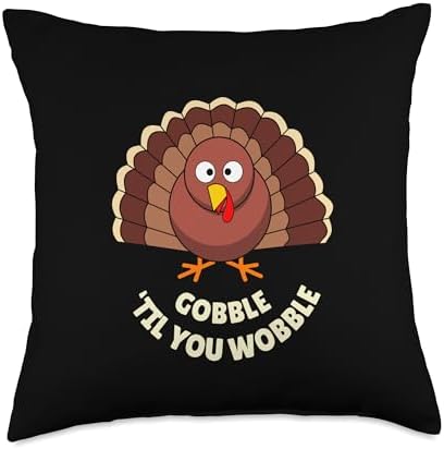 Funny Thanksgiving Cartoon Turkey Gobble Throw Pillow by Unknown