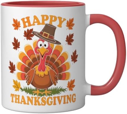 Happy Thanksgiving Funny Turkey Family Dinner Thanksgiving Ceramic Mug, Red/White, 11oz - Image 2