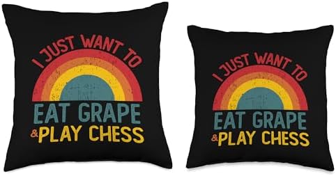 Thanksgiving Retro Grape Lover Who also Play Chess Funny I just Want to eat Grape and Play Chess Christmas Throw Pillow, 16x16, Multicolor - Image 3